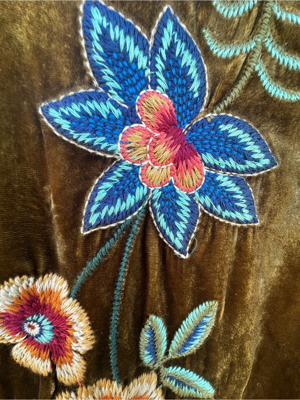 Johnny Was Olive Gold Velvet Embroidered Peasant Tunic - Picture 7 of 12